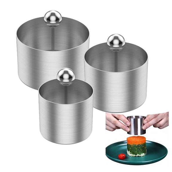 3PCS Sushi Molds Onigiri Sushi Making Molds Stainless Steel Round Pastry Ring Cake Forming Rings with Pusher Food Presentation Rings Tuna Tartare Mold.