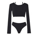 thumbnail image 1 of 3PCS Swimsuit for Women's Sexy Swim Shirt Rashguard Long Sleeve Crop Top with Triangle Bikini Set Swimwear, 1 of 5
