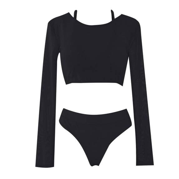 3PCS Swimsuit for Women's Sexy Swim Shirt Rashguard Long Sleeve Crop Top with Triangle Bikini Set Swimwear
