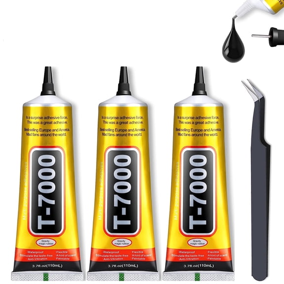 3PCS T-7000 Black Adhesive Glue For Phone, Waterproof Jewelry Glue Precision Craft Adhesive For Cell Phone Screen Repair Glass Wood Crafts Metal And Stones 110ml/1pc