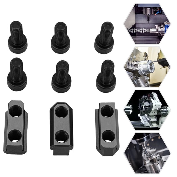 3PCS T Nuts Set Jaws T-nuts With 6 M10 Bolts For 6" Hydraulic 3-jaw Hollow Chuck
