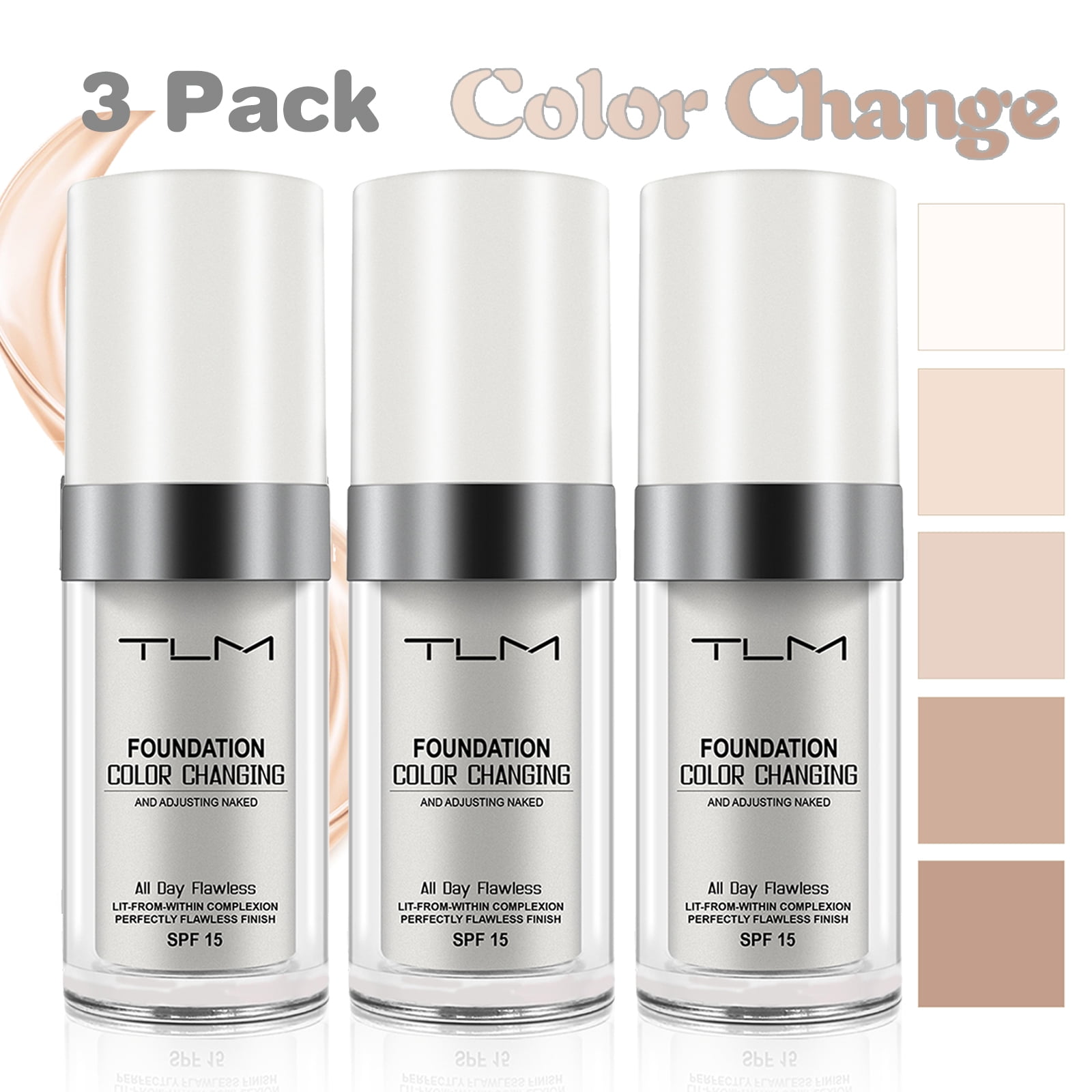 3PCS TLM Flawless Colour Changing Warm Skin Tone Foundation,Naturally ...
