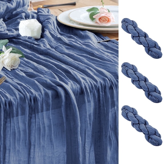 3PCS Table Runner Cheesecloth 10FT Blue Boho Gauze Cheese Cloth Rustic Sheer Table Runners for Wedding Bridal Baby Shower Party Decoration