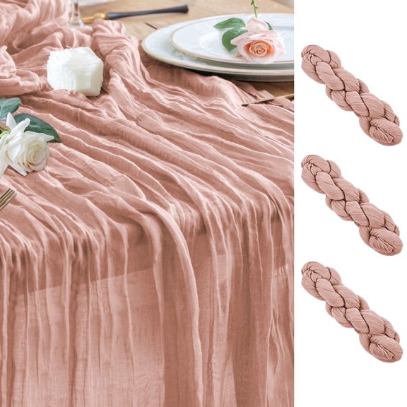 VGMiu 3PCS Table Runner Cheesecloth 10FT Dusty Pink Boho Gauze Cheese Cloth Rustic Sheer Table Runners for Wedding Bridal Baby Shower Party Decoration