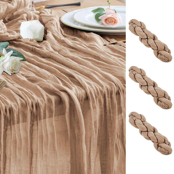 3PCS Table Runner Cheesecloth 10FT Nude Boho Gauze Cheese Cloth Rustic Sheer Table Runners for Wedding Bridal Baby Shower Party Decoration