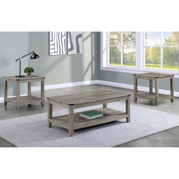 3PCS Table Set for Living Room | Modern Design for Home | Gray Brown Wood | Simple Assembly Needed