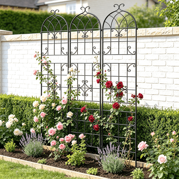 3PCS 18.7"x86.6" Tall Metal GardenTrellis Outdoor Backyard Trellis Vine Plant Vegetables Climbing Support, Black