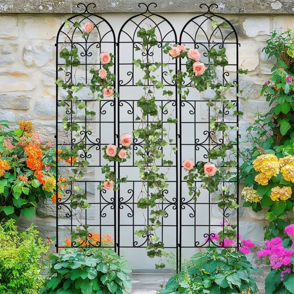 3PCS Tall Metal GardenTrellis Heavy Duty Outdoor Backyard  Trellis Vine Plant Vegetables Climbing Support,  18.70x86.61 inch, Black