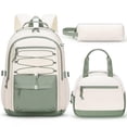 thumbnail image 1 of 3PCS Teen Backpacks Set with Lunch Pack Pencil Case, Lightweight Waterproof Daypack Travel Bookbag, Green & Beige, 1 of 9