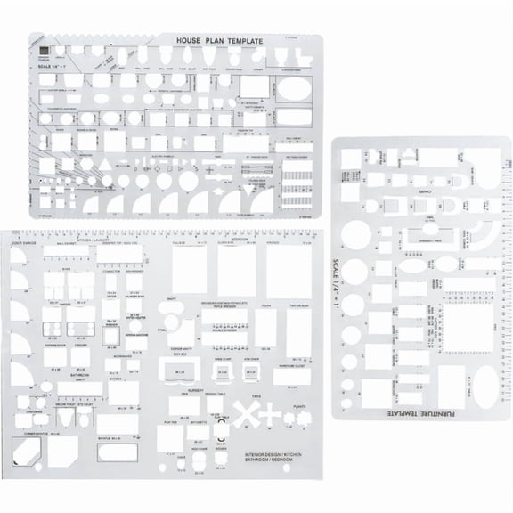 3PCS Templates Architectural Drafting Tools, Reusable Stencils for Drawing & Drawing Tools