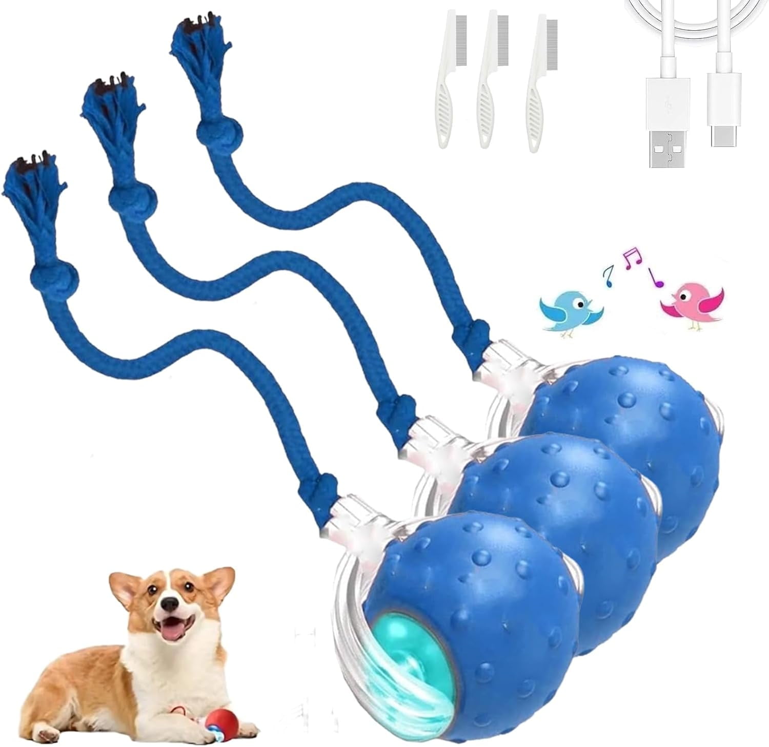 3PCS Tiny Ball Dog Toy, Tinyfetch Interactive Motion Dog Cat Toys Balls,360°Smart Automatic Rolling Electric Dogs Ball Toy with Birdsong, Fast Moving Toy for Dog and Cat,Tough Chew Proof