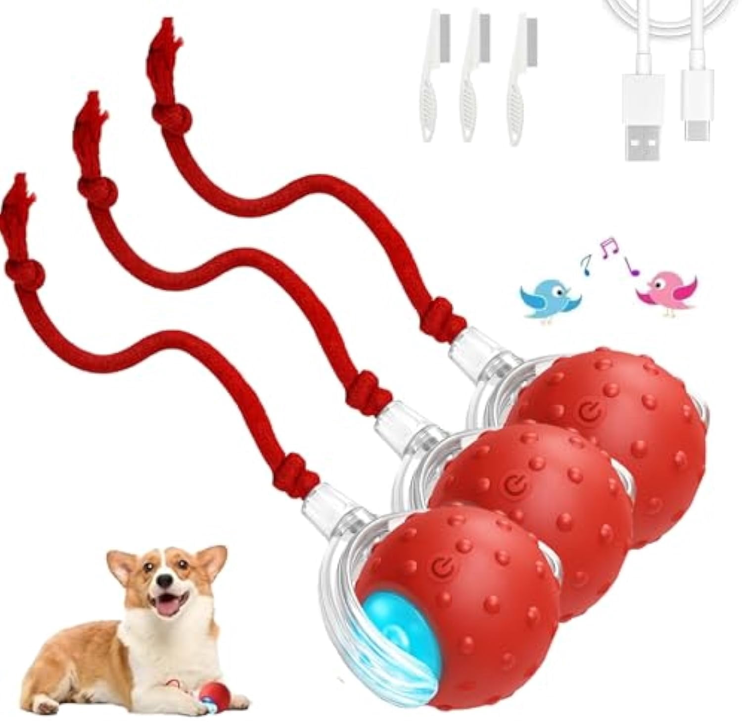 3PCS Tiny Ball Dog Toy, Tinyfetch Interactive Motion Dog Cat Toys Balls,360°Smart Automatic Rolling Electric Dogs Ball Toy with Birdsong, Fast Moving Toy for Dog and Cat,Tough Chew Proof