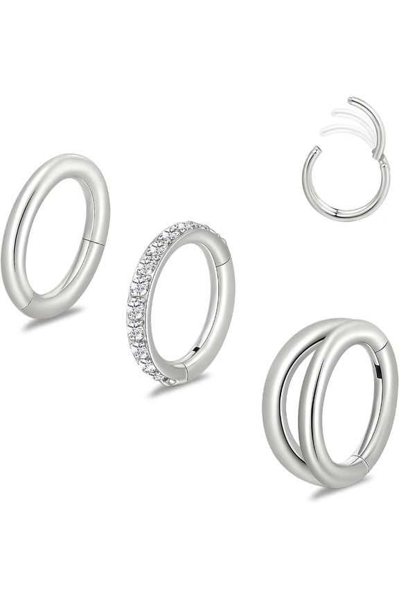 3PCS Titanium Earrings Nose Rings, G23 Titanium Small Hoops Septum Clicker Rings, 16G Helix Lip Cartilage Helix Rook Daith Lobe Conch Tragus Piercing for Women Men