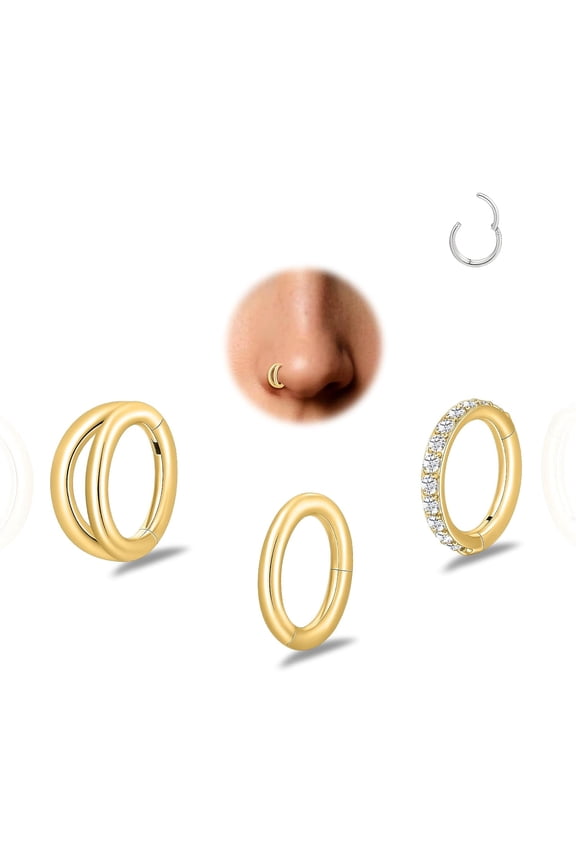 3PCS Titanium Earrings Nose Rings, G23 Titanium Small Hoops Septum Clicker Rings, 16G Helix Lip Cartilage Helix Rook Daith Lobe Conch Tragus Piercing for Women Men