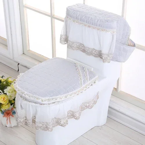 3PCS Toilet Case Mat Set Big Lace Allseason Universal Seat Cushion