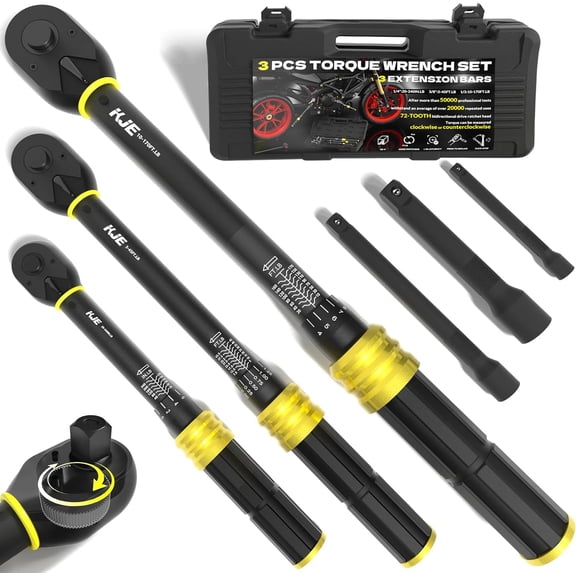 3PCS Torque Wrench Set, 1/4 & 3/8 & 1/2-Inch Drive 72-Tooth Adjustable Click Torque Wrenches, Maximum 170 ft.lb, Dual-Scales/Direction, 3% Accuracy, For Bike, Motorcycle, Car, Lug nut, Automotive