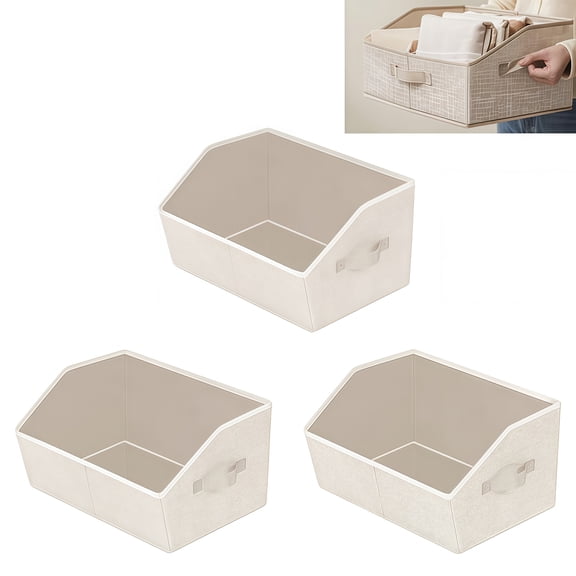 3PCS Trapezoidal Foldable Storage Box In Beige Ideal For Organizing Toys And Clothes