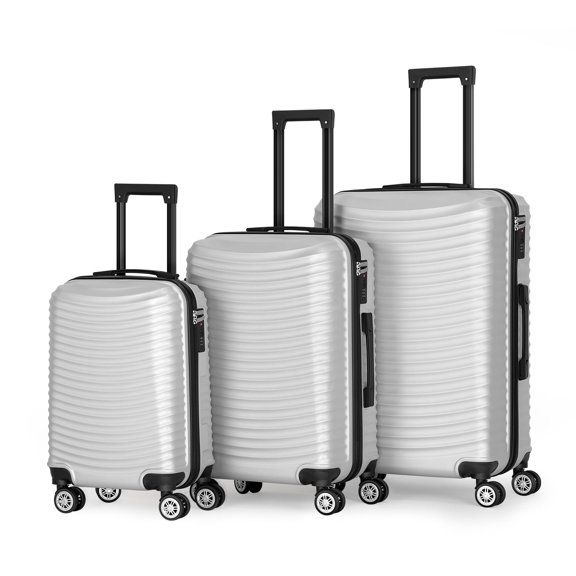 3PCS Travel-Ready Spinner Luggage Set with TSA Locks and Adjustable Handles, Silver