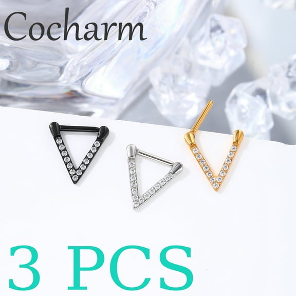 3PCS Triangle Segment Clicker 16G 8mm 316L Stainless Steel Cubic Zirconia Nose Helix Snug Lobe Tragus Body Piercing Jewelry Gold Silver Black Septum Ring