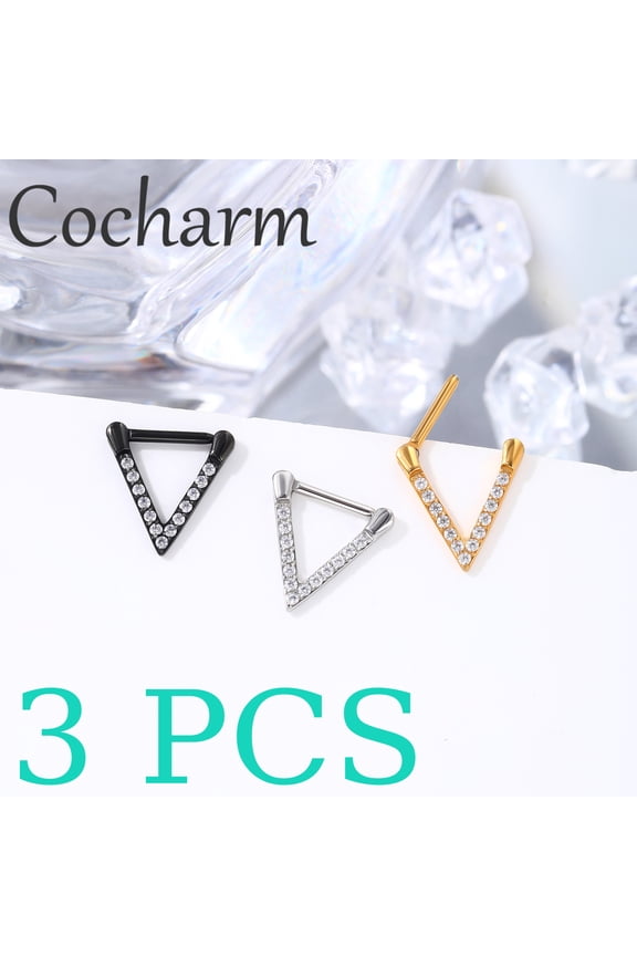 3PCS Triangle Segment Clicker 16G 8mm 316L Stainless Steel Cubic Zirconia Nose Helix Snug Lobe Tragus Body Piercing Jewelry Gold Silver Black Septum Ring