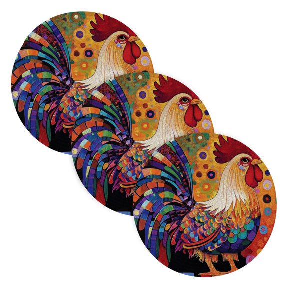 3PCS Trivet Mats 15 Inch Round Heat-Resistant Pot Holders Hot Pads Table Decor A Rooster