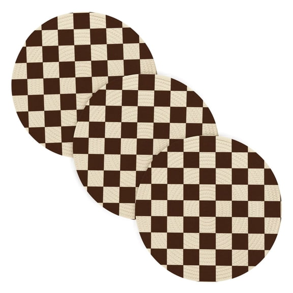 3PCS Trivet Mats 15 Inch Round Heat-Resistant Pot Holders Hot Pads Table Decor Brown and Cream Checkered