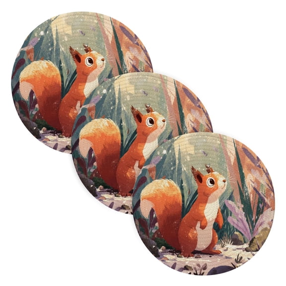 3PCS Trivet Mats 15 Inch Round Heat-Resistant Pot Holders Hot Pads Table Decor Cute Little Squirrel
