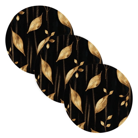 3PCS Trivet Mats 15 Inch Round Heat-Resistant Pot Holders Hot Pads Table Decor Delicate Gold Leaf Pattern