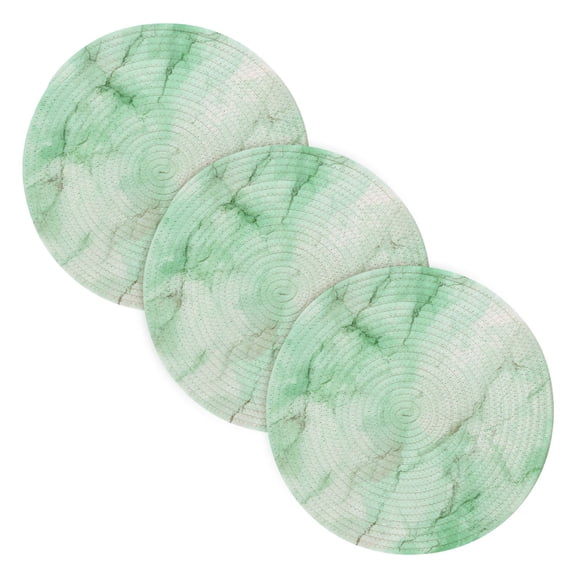 3PCS Trivet Mats 15 Inch Round Heat-Resistant Pot Holders Hot Pads Table Decor Light Green Marble Texture Pattern