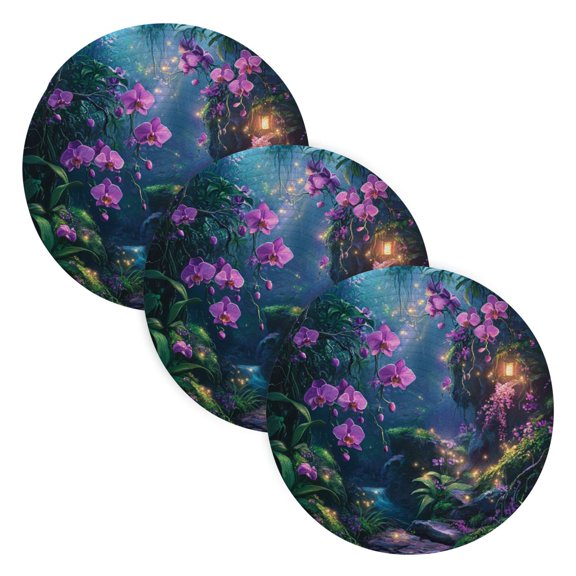 3PCS Trivet Mats 15 Inch Round Heat-Resistant Pot Holders Hot Pads Table Decor Orchid Forest Scene