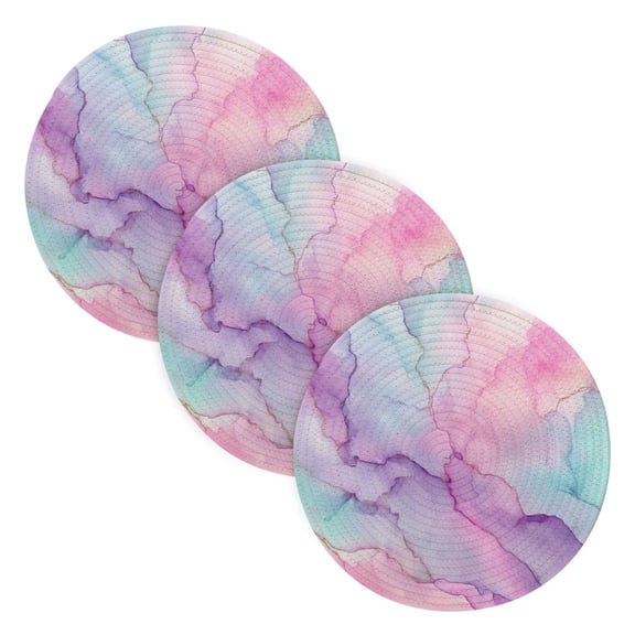 3PCS Trivet Mats 15 Inch Round Heat-Resistant Pot Holders Hot Pads Table Decor Pastel Pink Marble Texture