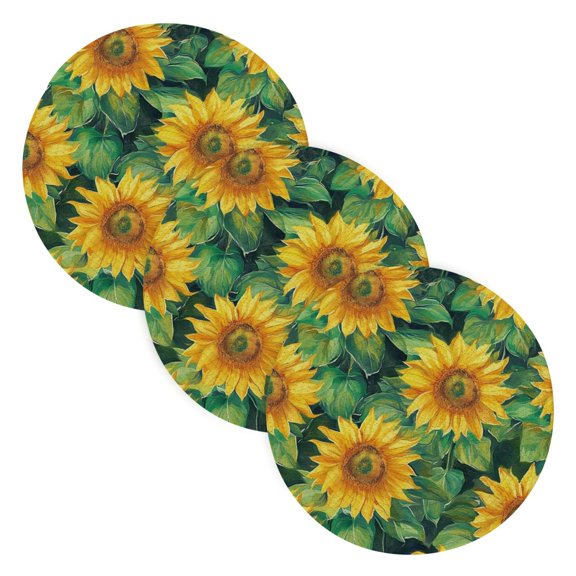 3PCS Trivet Mats 15 Inch Round Heat-Resistant Pot Holders Hot Pads Table Decor Pattern Of Sunflowers