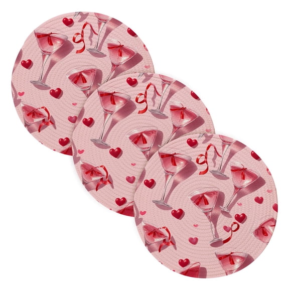 3PCS Trivet Mats 15 Inch Round Heat-Resistant Pot Holders Hot Pads Table Decor Red Wine Glass