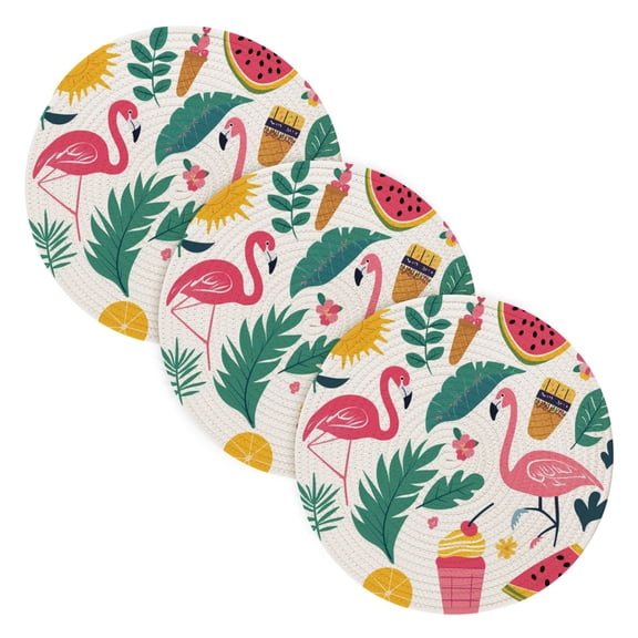 3PCS Trivet Mats 15 Inch Round Heat-Resistant Pot Holders Hot Pads Table Decor Tropical Elements Icon