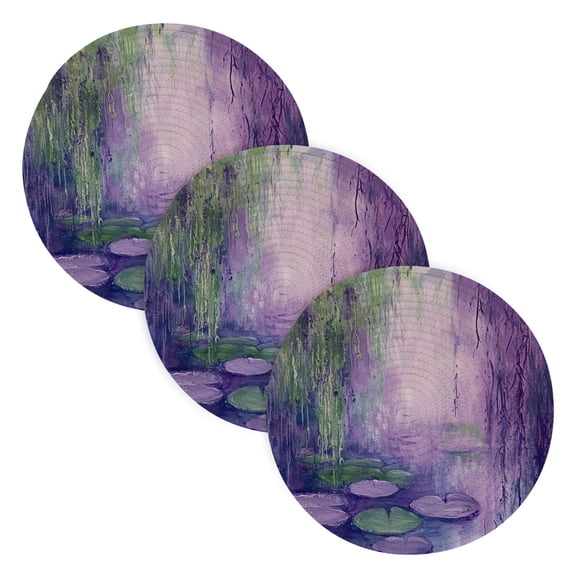 3PCS Trivet Mats 15 Inch Round Heat-Resistant Pot Holders Hot Pads Table Decor Water Lilies and Weeping Willows