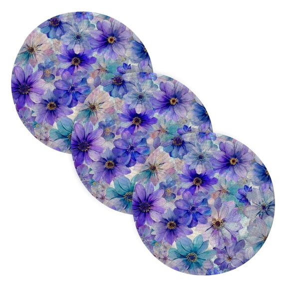 3PCS Trivet Mats 15 Inch Round Heat-Resistant Pot Holders Hot Pads Table Decor Watercolor Blue-purple Flowers