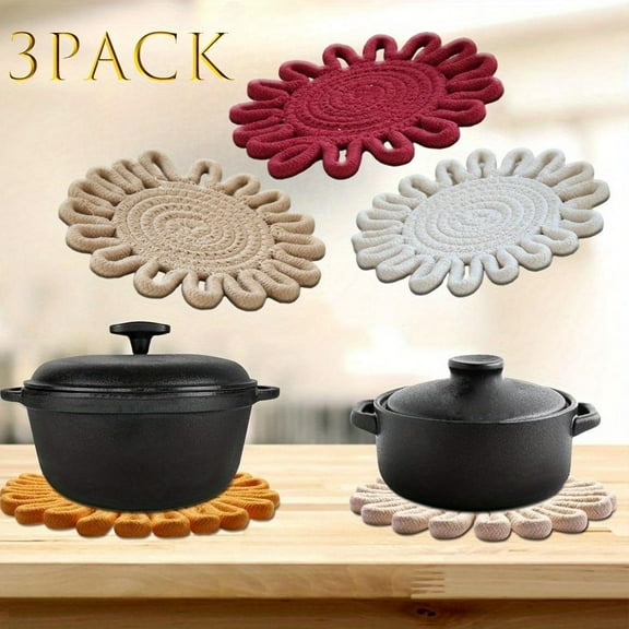 3PCS Trivets for Hot Dishes 7Inch Cotton Trivets for Hot Pots and Pans Heat Resistant Hot Pads for Kichen Unique Petal-Shaped Table Decorations