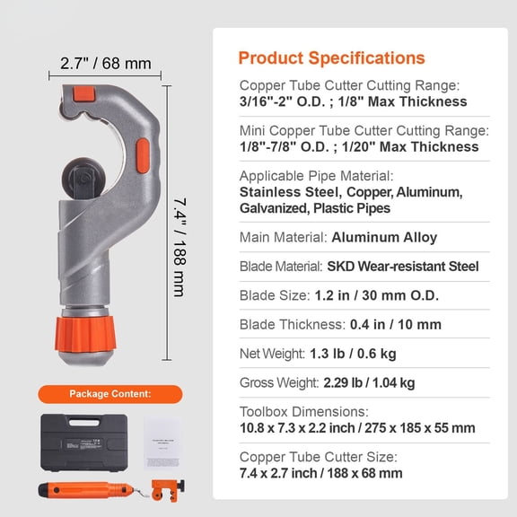3PCS Tubing Cutter Set Heavy Duty Pipe Cutter 3/16-2 in OD Mini Tube Cutter 1/8-7/8 in & Deburring Tool Professional Ultimate Pipe Cutter Set for Stainless Steel Copper Aluminum Plastic Pipe