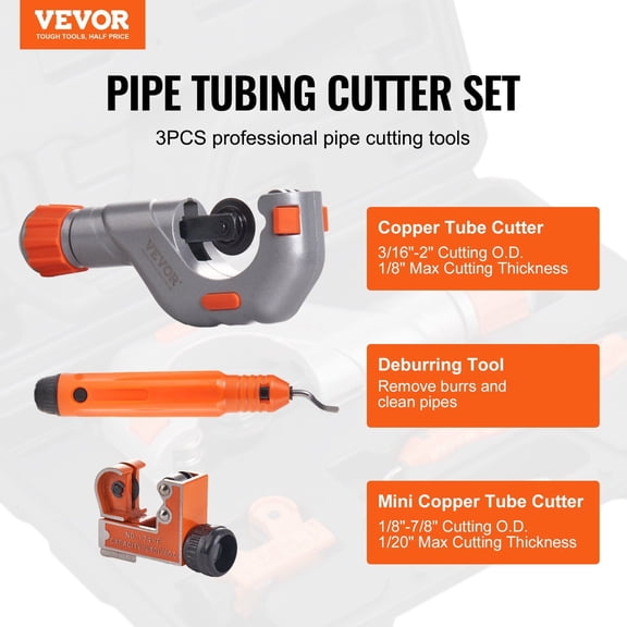 3PCS Tubing Cutter Set - Heavy Duty Pipe Cutter 3/16"-2"OD,Mini Tube Cutter 1/8"-7/8"&Deburring Tool,Professional Ultimate Pipe Cutter Set for Stainless Steel,Copper,Aluminum,Plastic Pipe