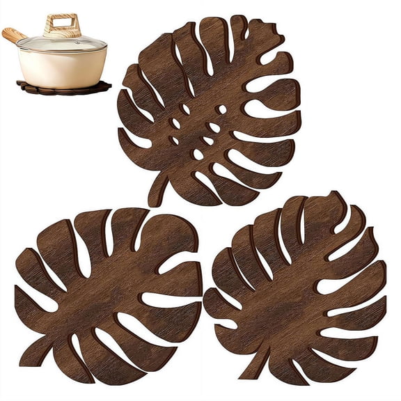 3PCS Turtle Leaf Tropical Leaves Wooden Coasters, Soft Silicone Coaster for Drink, Fun Plant Cup Coasters for Desk, Creative 3D Leaf Drink Coaster
