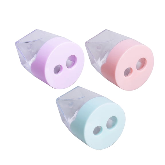 3PCS Two Hole Pencil Sharpener Cute Pig Nose Shaped Office Machine Manual Pencil Sharpener Super Light Weight Waste Storage New Semester Series, Purple,Pink,Blue