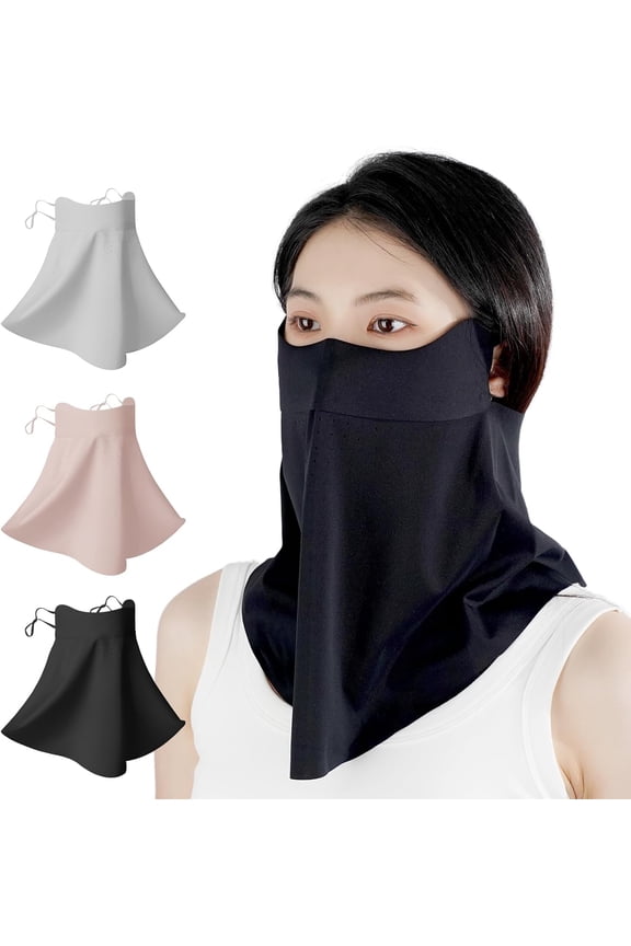 3PCS UV Sun Protection Face Mask with Neck Coverage UPF 50+ Face Shield Breathable Design for Summer Outdoor Activities Black,Pink,Grey