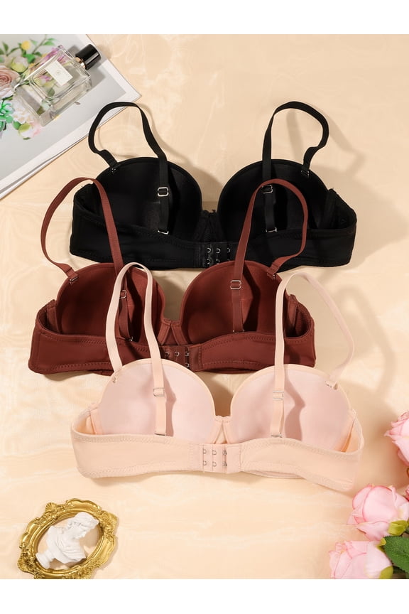 3PCS Underwear with Underwire,Everyday Bras Bundle with Removable Shoulder Straps,Women's Plunging or Push-Up Convertible Bras for Tricky Outfits