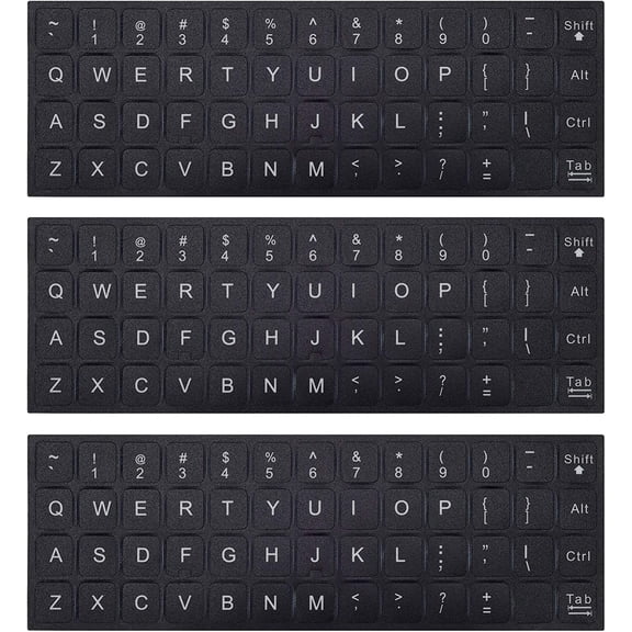 3PCS Universal English Keyboard Letter Stickers, Replacement English Keyboard Stickers with Black Background and White Lettering for PC Computer Laptop Desktop-English
