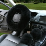 3PCS Universal Fur Steering Wheel Cover Set Plush Warm Fluffy Car Accessories
