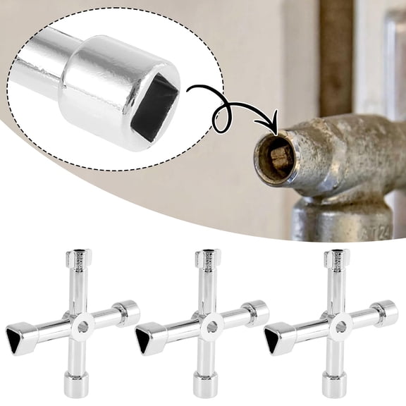 3PCS Utilities Key 4 Way Zinc Alloy Cross Key Multifunctional Professional Handheld Lightweight Portable Repair Tool for Valve Faucet Cabinet Opening