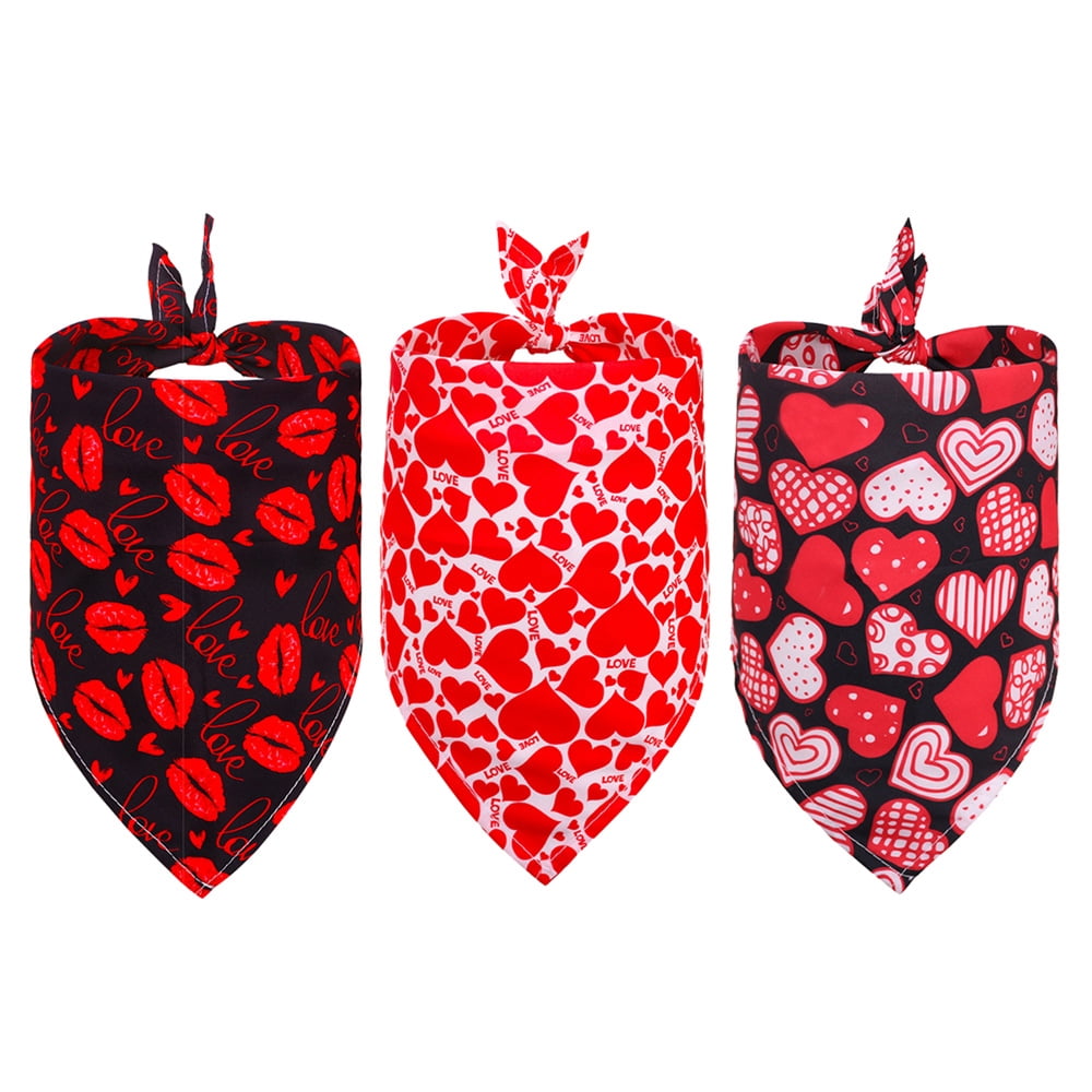 3PCS Valentine's Day Bandanas for Dogs Scarf Cat Bandanas Bibs Valentine's Dog Grooming Accessories-B