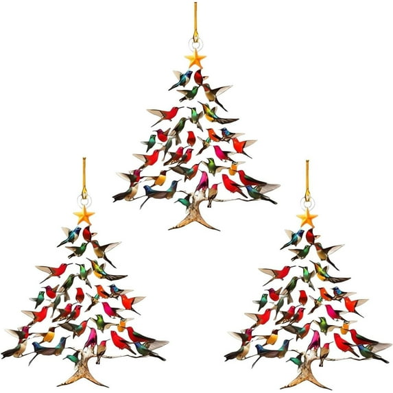 3PCS Vggrvlo Stained Glass Window Hanging Hummingbird Ornament Suncatcher for Birthday, Women, Men, Wife, Aunt, and Mom for Christmas Tree Decoration, Birthday Gift for Mom