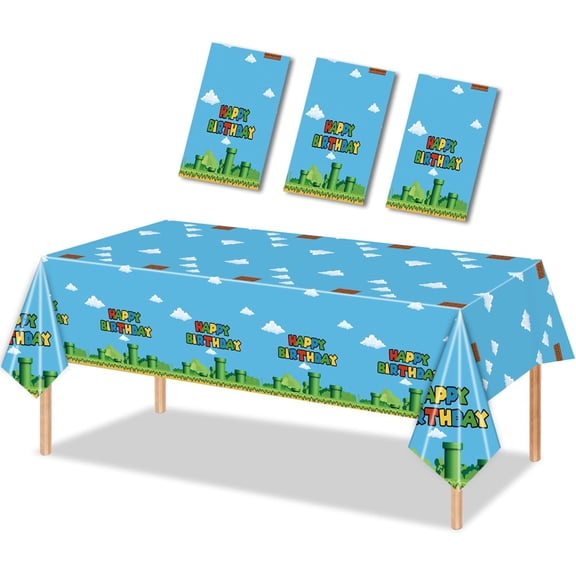 3PCS Video Game Tablecloth, Super Theme Plastic Tablecover Disposable Table Covers for Game Theme Birthday Party Decorations Supplies, 86.6 x 51.2in