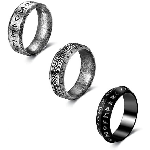 3PCS Viking Rings for Men, Norse Viking Runes Mens Rings Stainless Steel Vintage Ring Celtic Runes Ring Nordic Ring Band Ring Jewelry Gift for Men Women